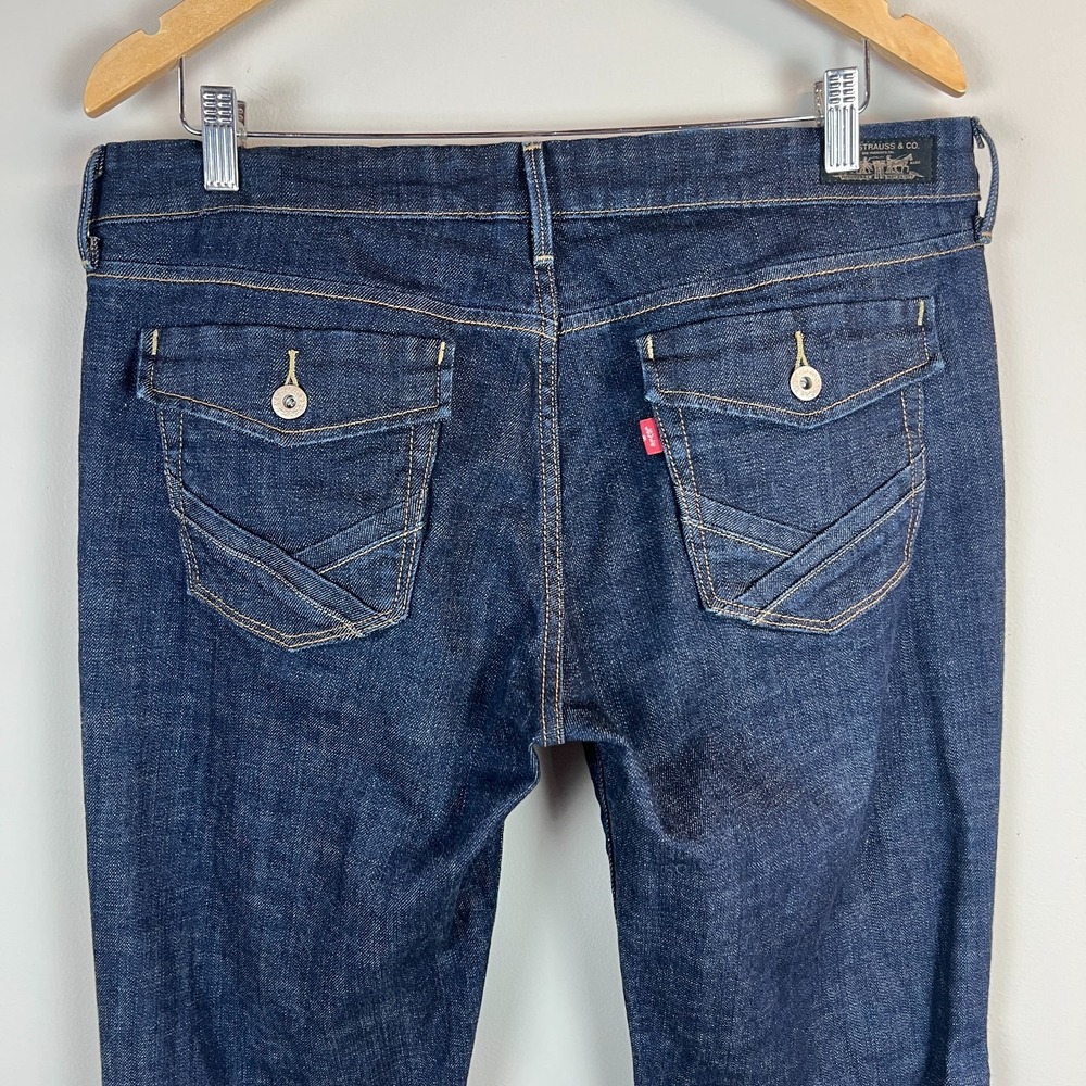 Levi's 547 Platinum Flare Jeans Womens 14 M Dark Wash Stretch Denim Flap Pockets